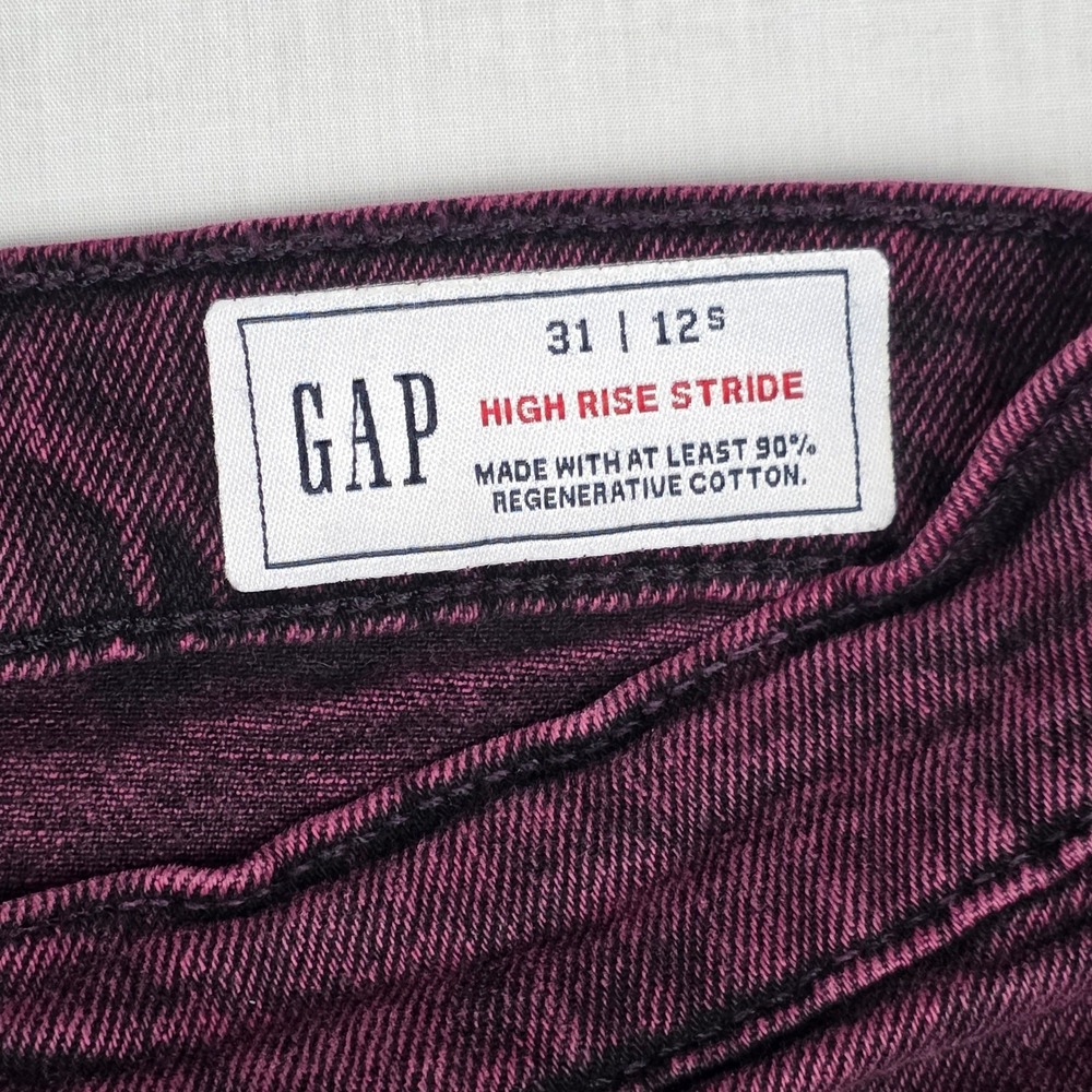 GAP High Rise Stride Jeans Women 31 12S Burgundy Overdyed Regenerative Cotton - Picture 4 of 11